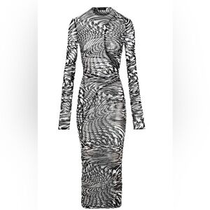 MUGLER Star Printed Mesh Long Sleeve Maxi Dress